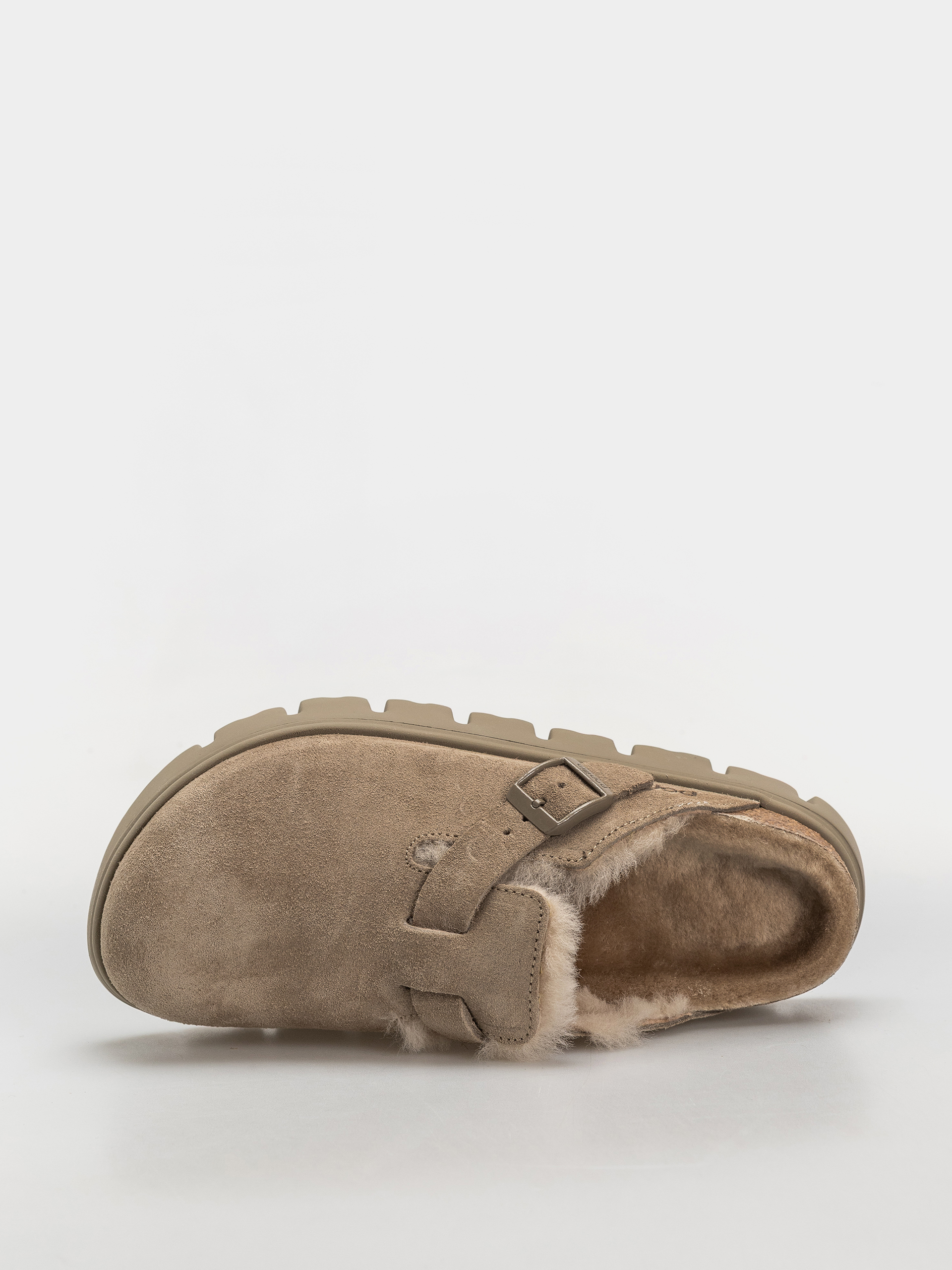 Шльопанці Birkenstock Boston Chunky Shearling Suede Leather Narrow Wmn (taupe)