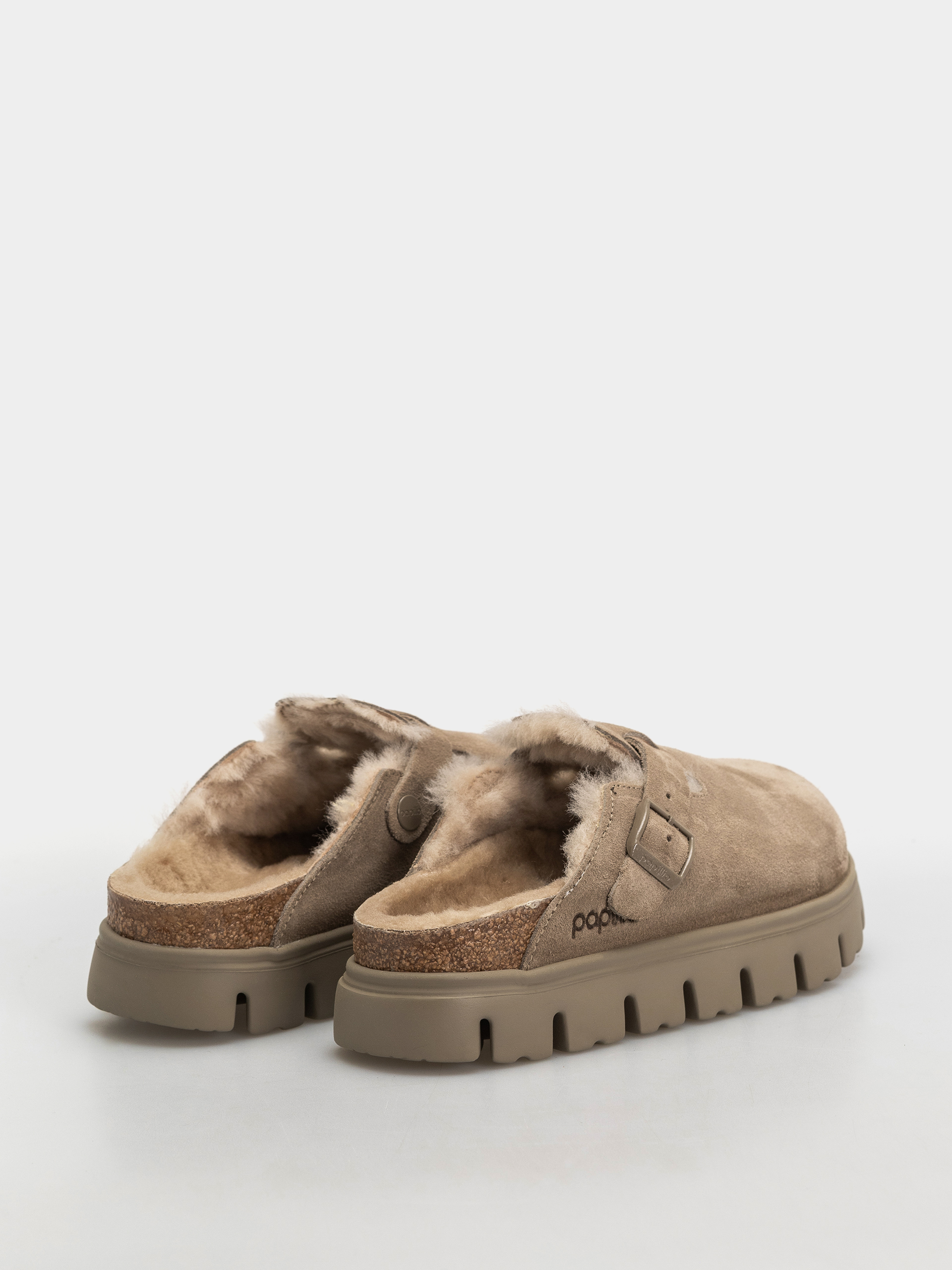 Шльопанці Birkenstock Boston Chunky Shearling Suede Leather Narrow Wmn (taupe)