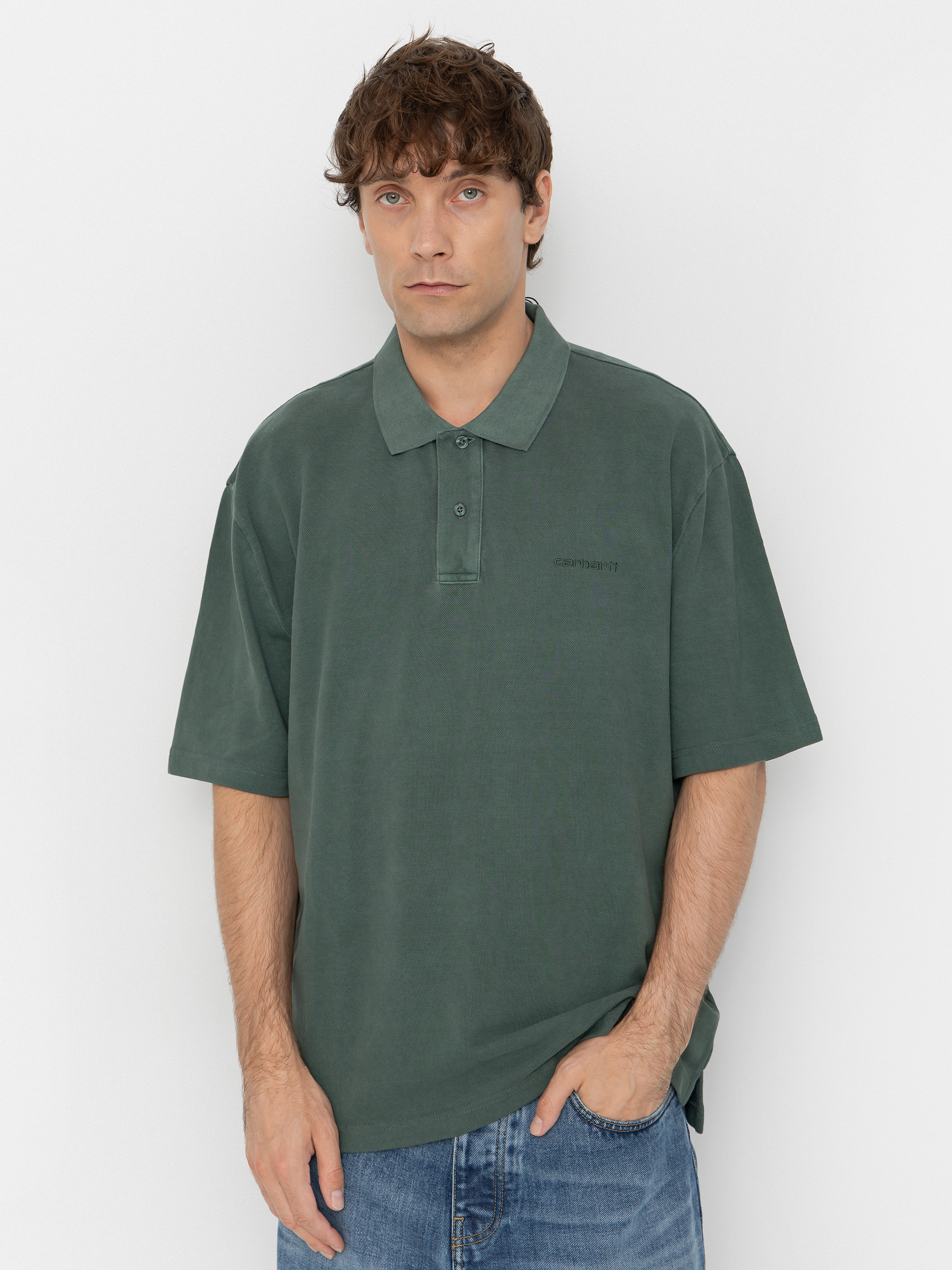 Футболка Carhartt WIP Wayne Polo (dark scarab/garment dyed)