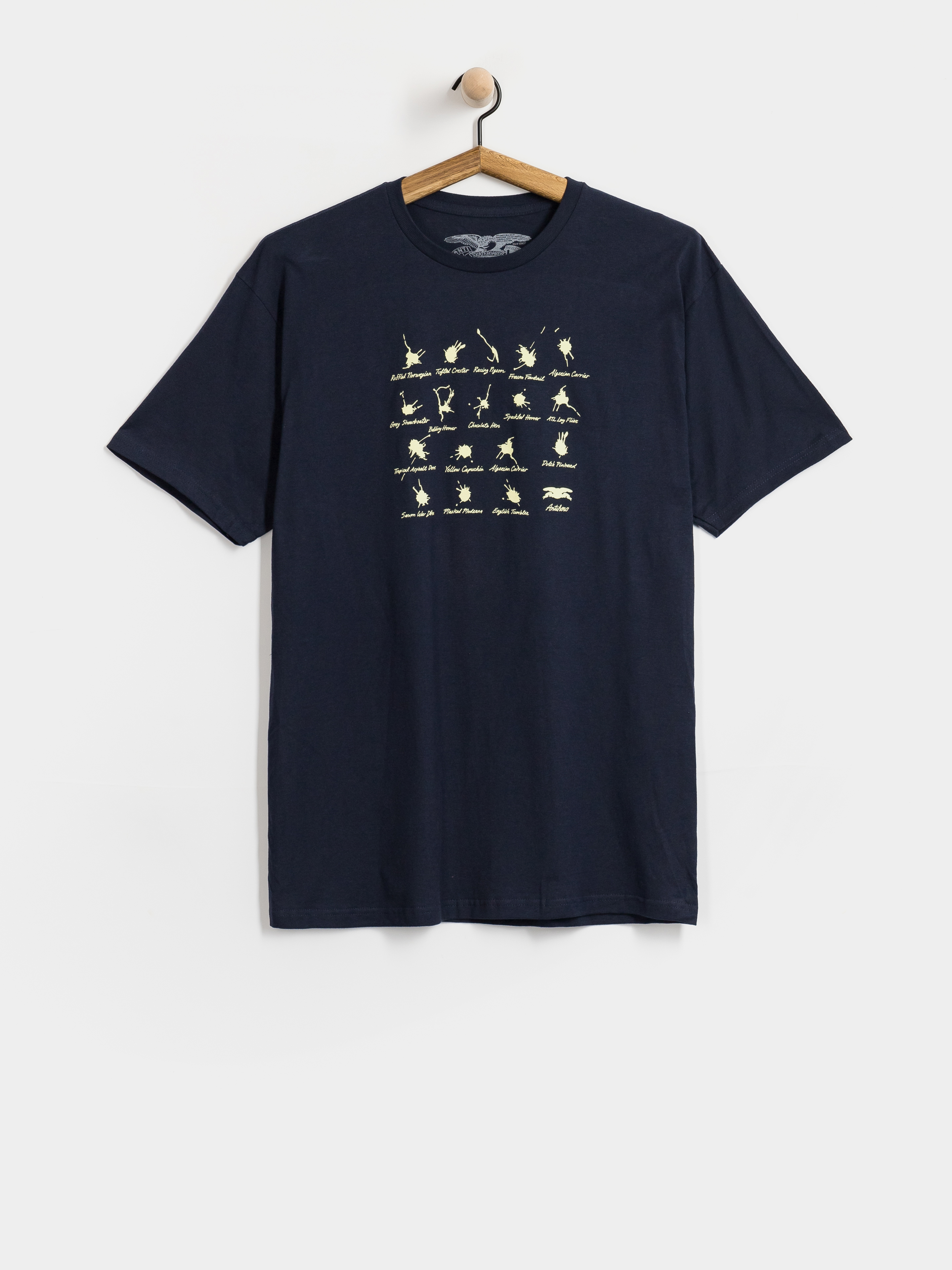 Футболка Antihero Damn Pigeons (navy w/pale yellow print)